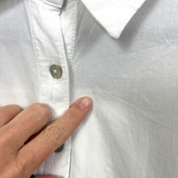 BESS Womens Top XL White Green Linen Blend 3/4 Sleeve Boxy Fit Button Down - Picture 4 of 11